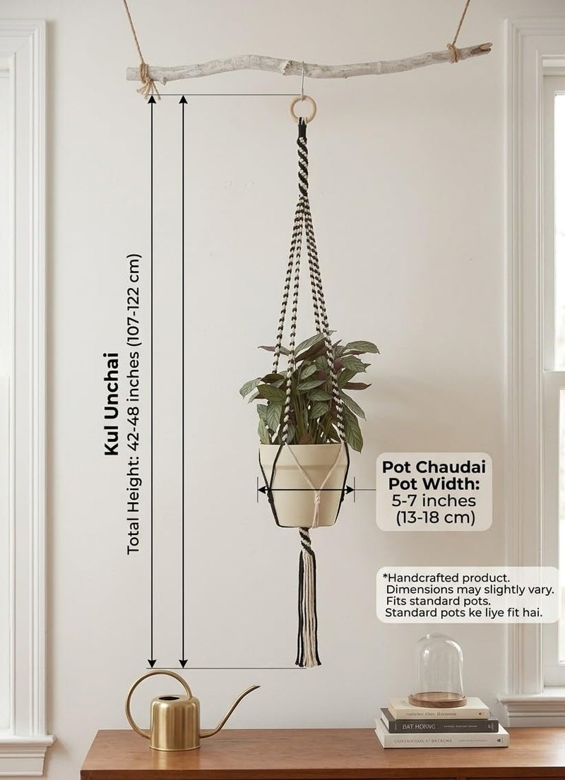 DXYZ Macrame Cotton Dyed Black and Ivory Outdoor/Indoor Plant Hanger [Without Pot] | Rope Flower Pot Holder Planter for Balcony Garden Wall | Home Decor Basket Hanger (2) - Image 2