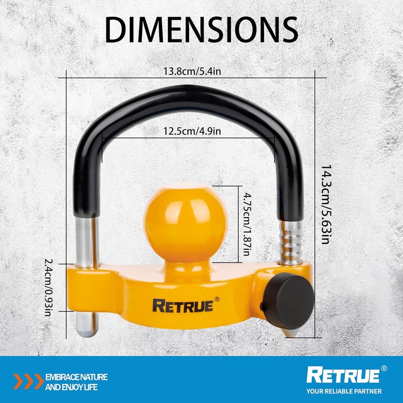 RETRUE Universal Trailer Ball Lock Hitch Coupler Locks Fits 1-7/8 Inch, 2 Inch, 2-5/16 Inch Couplers Adjustable Security with Weatherproof Cover and Cap, Yellow - Image 5