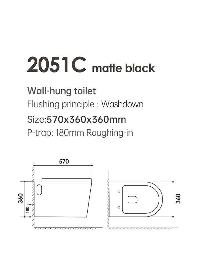 milano Wall Hung WC Ceramic Wc With Matted Color Water Closet Wall Hung WC P Trap For Bathroom Commercial Lavatories Black - Image 2