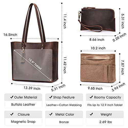 Kattee Leather Totes for Women Shoulder Bag Top Handle Satchel Purse Set 3pcs 3-in-1 - Image 3