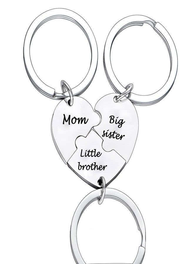 BESPMOSP 3PCs Mom Big Sister Little Brother Matching Heart Keychain - Big Bro Little Sis Jewelry - Son Daughter Birthday Anniversary Christmas Gifts - Image 1