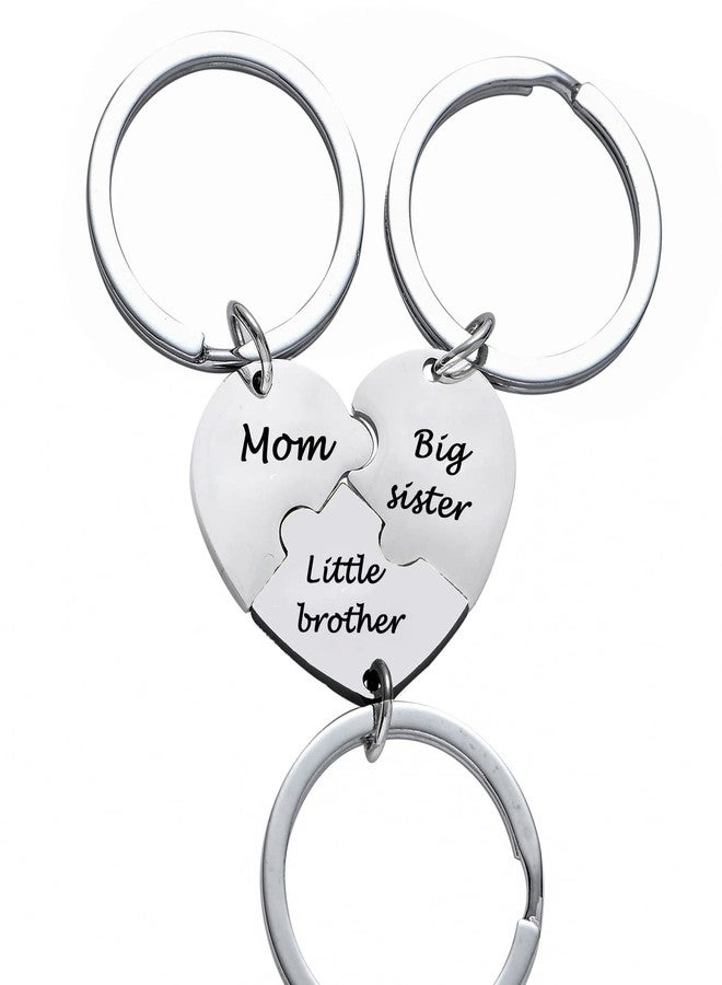 BESPMOSP 3PCs Mom Big Sister Little Brother Matching Heart Keychain - Big Bro Little Sis Jewelry - Son Daughter Birthday Anniversary Christmas Gifts - Image 2