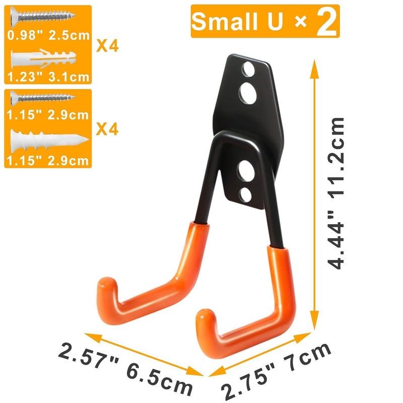 STARFLYER Heavy Duty Garage Hooks for Hanging 2 Pack Garage Storage Hooks for Ladder Extension Cord Tool Cable Wall Mount Small Utility U Hooks Garage HangerOrganizerMulti Color - Image 2