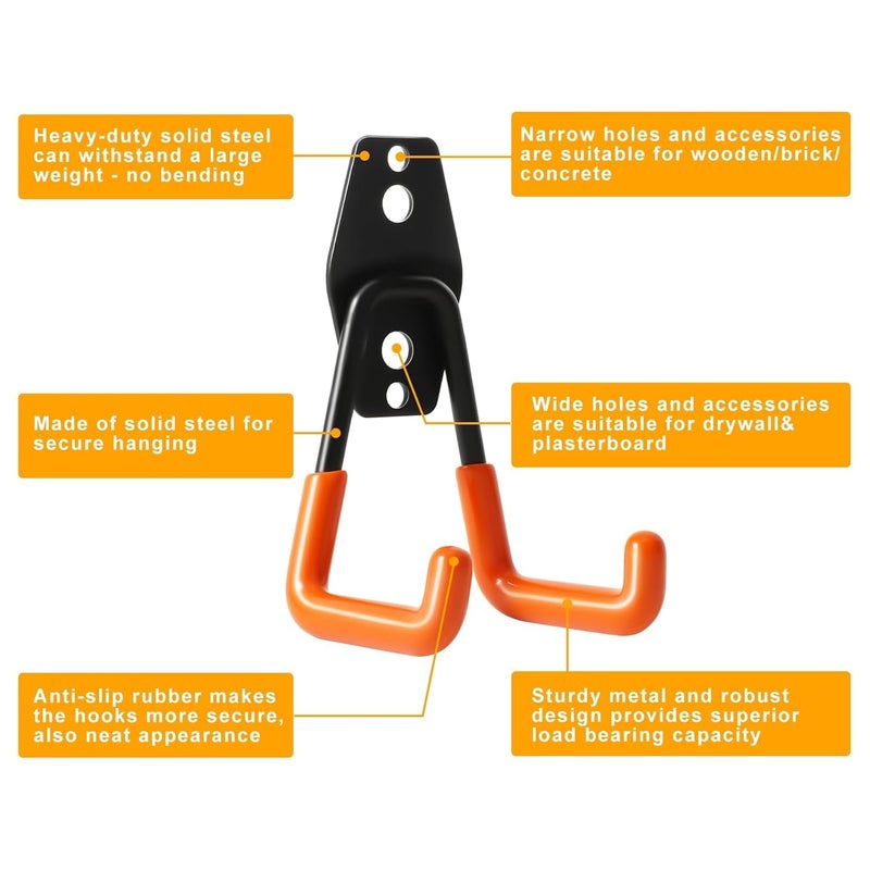 STARFLYER Heavy Duty Garage Hooks for Hanging 2 Pack Garage Storage Hooks for Ladder Extension Cord Tool Cable Wall Mount Small Utility U Hooks Garage HangerOrganizerMulti Color - Image 4