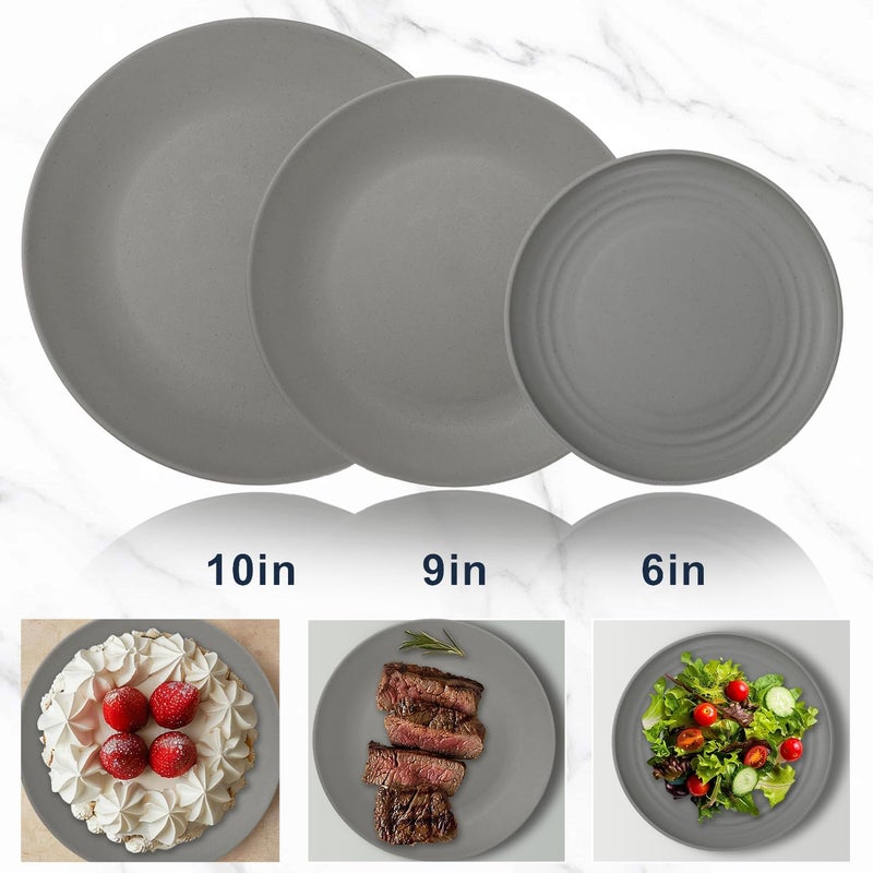 Wrova 40Pack plates and bowls sets for kitchen  Unbreakable wheat straw dinnerware sets service for 8  Alternative plastic 40pcs dish sets for picniccamping and RV  Grey - Image 2