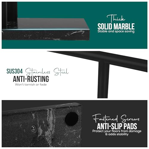 WISATO - Free Standing Towel Rack for Bathroom - Matte Black Finish - Stand Alone 2 Tier Stainless Steel Towel Rack for Bathroom Floor with Heavy Marble Base - Double T Shape Drying Stand for Towels - Image 4