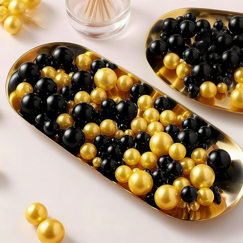 UDU 200 Pcs Vase Filler Pearl Beads No Hole Faux Polish Pearls for Centerpieces Vases Beads for Floating Candles Home Birthday Wedding Party Table Decor (Black and Gold) - Image 5