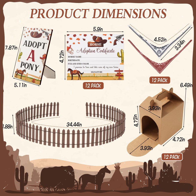 Wenceda 50 Pcs Adopt a Horse Party Supplies, Horse Adopt Party Favor, 12 Stuffed Horse Centerpiece 12 Foldable Boxes 12 Denim Scarf 12 Adopt Certificates Card 1 Adoption Sign for Horse Party Decoration Favor - Image 2