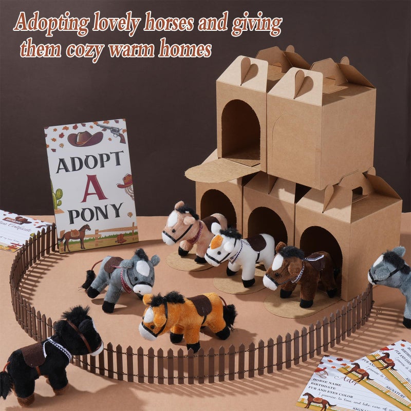 Wenceda 50 Pcs Adopt a Horse Party Supplies, Horse Adopt Party Favor, 12 Stuffed Horse Centerpiece 12 Foldable Boxes 12 Denim Scarf 12 Adopt Certificates Card 1 Adoption Sign for Horse Party Decoration Favor - Image 4