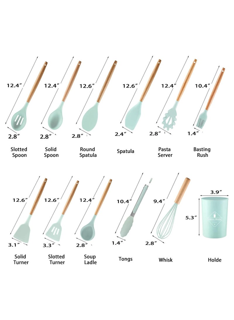 Oasisgalore 12-Piece Silicone Kitchen Cooking Utensil Set, Heat-Resistant, Non-Stick for Cookware (Light Green)  - Image 2