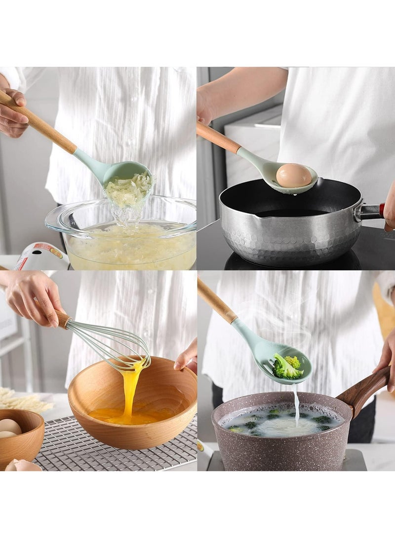 Oasisgalore 12-Piece Silicone Kitchen Cooking Utensil Set, Heat-Resistant, Non-Stick for Cookware (Light Green)  - Image 3