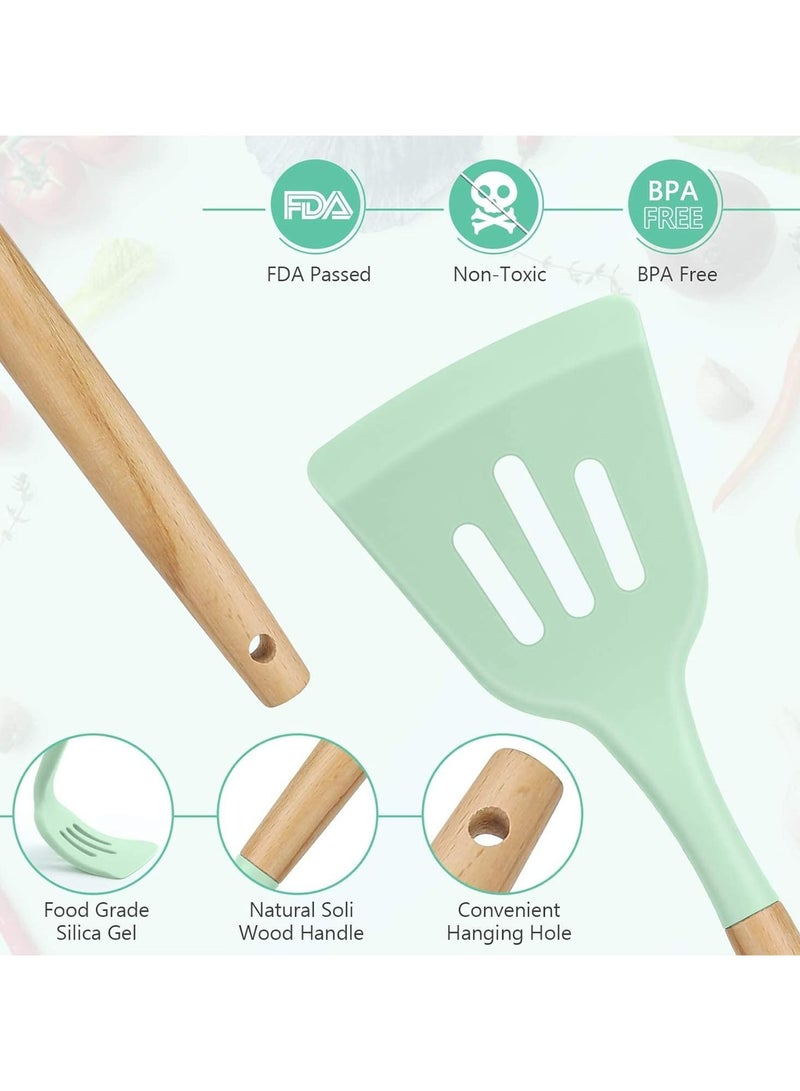 Oasisgalore 12-Piece Silicone Kitchen Cooking Utensil Set, Heat-Resistant, Non-Stick for Cookware (Light Green)  - Image 4