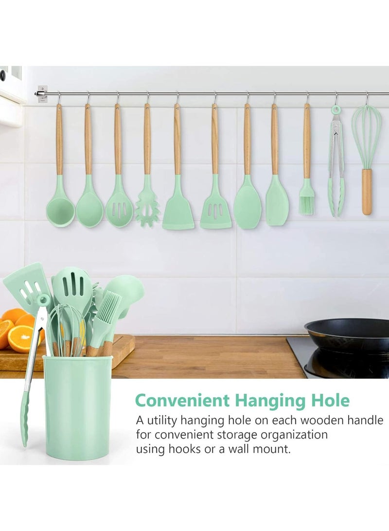 Oasisgalore 12-Piece Silicone Kitchen Cooking Utensil Set, Heat-Resistant, Non-Stick for Cookware (Light Green)  - Image 5