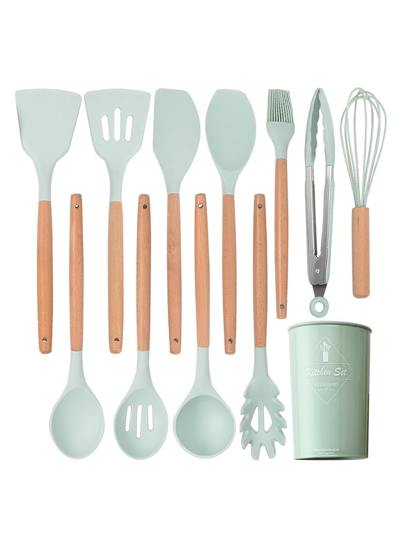 Oasisgalore 12-Piece Silicone Kitchen Cooking Utensil Set, Heat-Resistant, Non-Stick for Cookware (Light Green)  - Image 1
