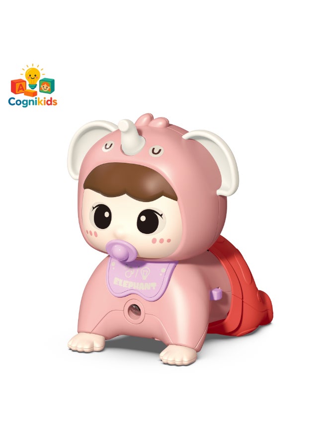 COGNIKIDS Crawling Baby Toy With Music & Projection | Interactive Learning Doll To Encourage Crawling | Soft Chewable Material, Lights, Sound & Movement For Infants & Toddlers Pink - Image 2