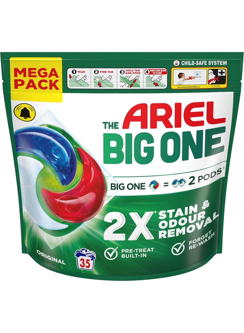 Ariel The Big One PODS, Washing Liquid Laundry Detergent Capsules 35 Washes, Original, 2X Stain & Odour Removal, Fast Dissolving Even in Cold