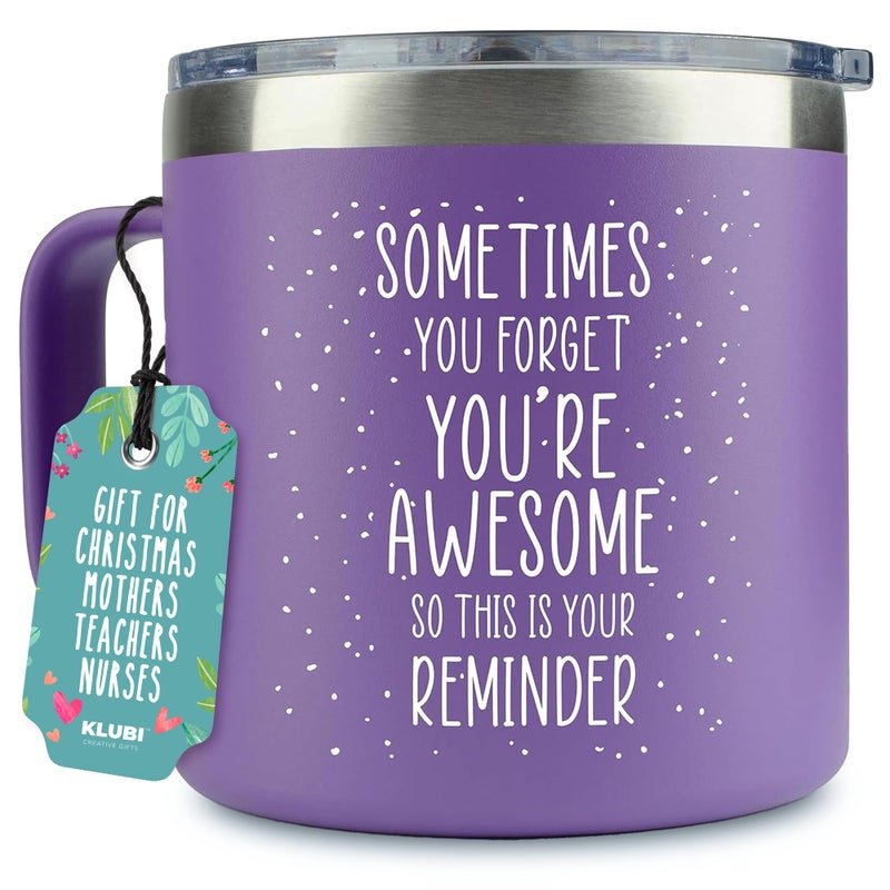 KLUBI Xmas Gifts for Women - Birthday Friendship - Sometimes You Forget Your Awesome Gifts Purple Coffee Mug for Older Women 14oz Inspirational Unique Customer's Most Loved Gift - Image 1