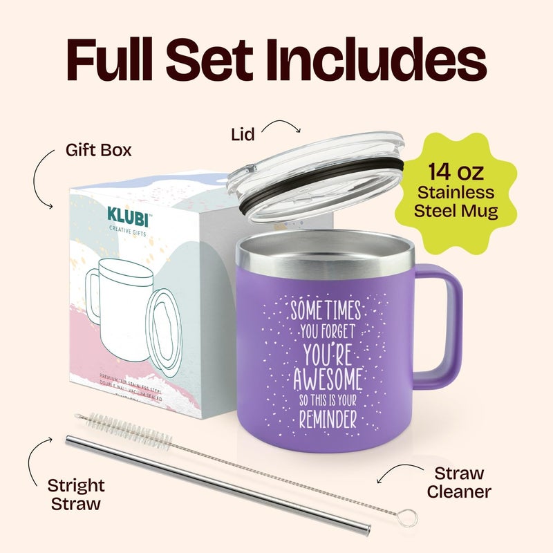KLUBI Xmas Gifts for Women - Birthday Friendship - Sometimes You Forget Your Awesome Gifts Purple Coffee Mug for Older Women 14oz Inspirational Unique Customer's Most Loved Gift - Image 3