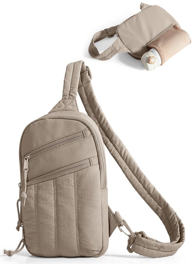 Smasrob Puffer Sling Bag for Women with RFID Blocking Pocket and Hidden Water Bottle Holder, Crossbody Bag for Women (Khaki) - Image 1