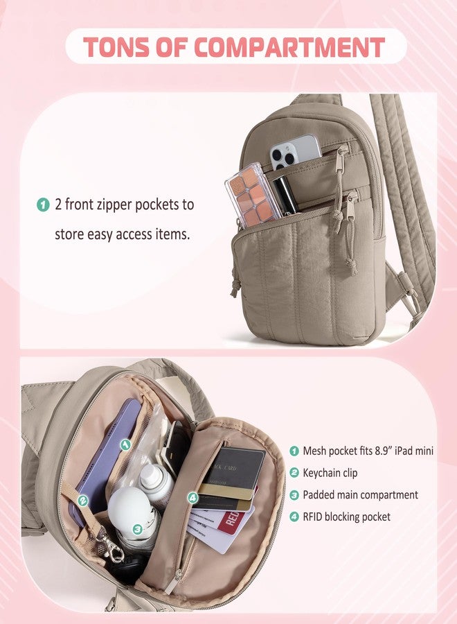 Smasrob Puffer Sling Bag for Women with RFID Blocking Pocket and Hidden Water Bottle Holder, Crossbody Bag for Women (Khaki) - Image 3