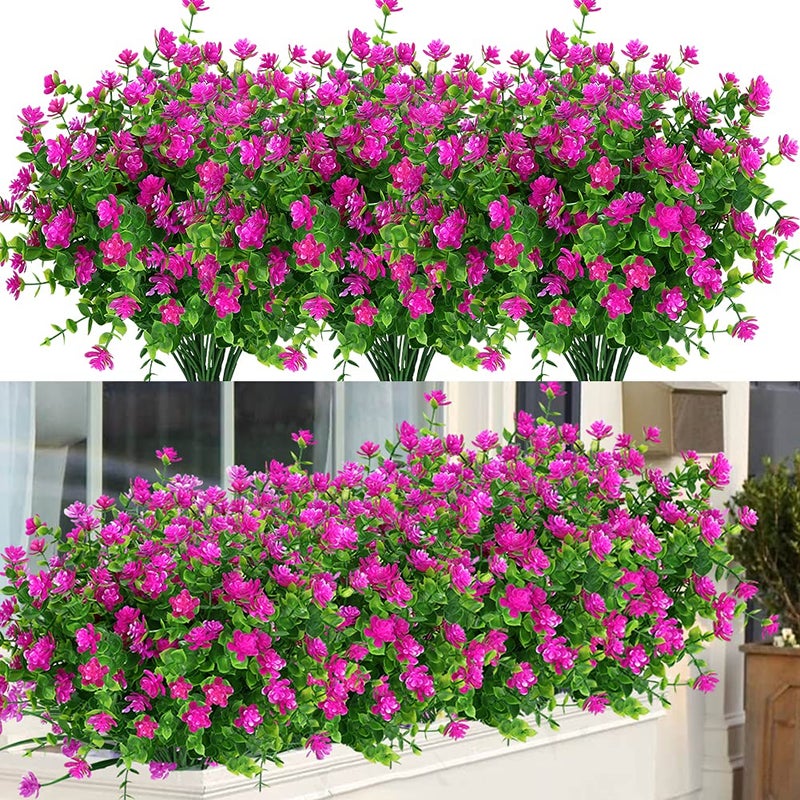 ArtBloom 6 Bundles Outdoor Artificial Flowers UV Resistant Fake Boxwood Plants, Faux Plastic Greenery for Indoor Outside Hanging Plants Garden Porch Window Box Home Wedding Farmhouse Decor (Magenta) - Image 1