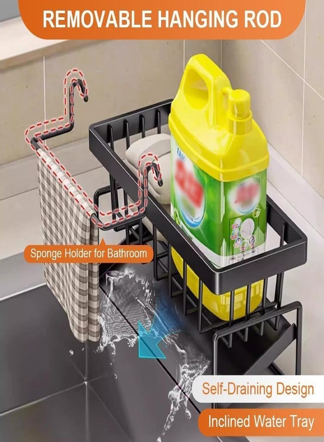 VIDORA Kitchen Sink Organizer Rack | Self-Draining Sponge Holder Soap Tray with Towel Bar | Multi-Purpose Sink Caddy for Dishwashing Brush Cloth Scrubber Storage - Image 3