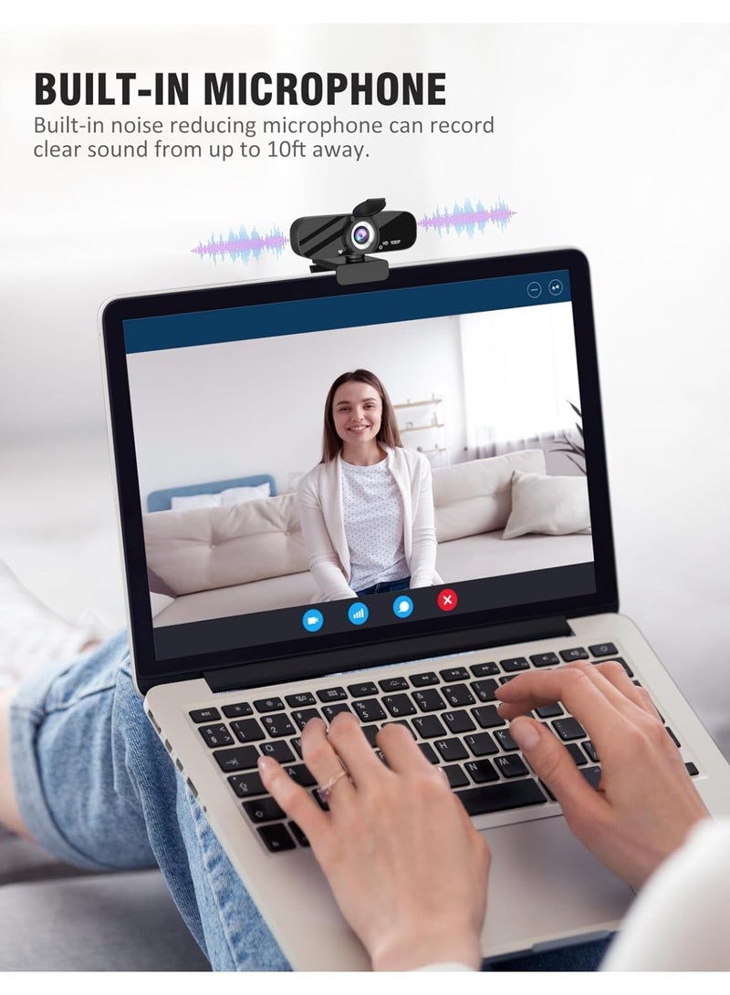Full HD Webcam with Built-in Microphone and Rotatable Tripod, 1080P Video and Wide Angle Camera, Privacy Cover, for Desktop PC or Laptop Computer  - Image 3