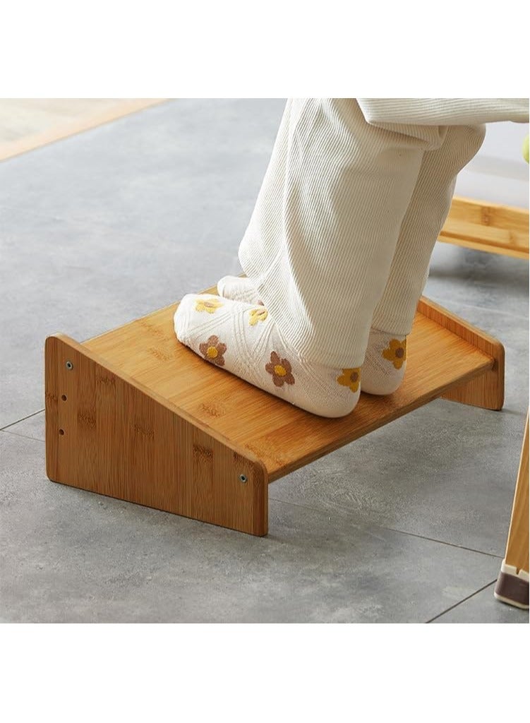 Rubik Foot Rest Stool Under Desk, Ergonomic Adjustable Bamboo Footstool Under the Table for Office Home Footrest (Brown)  - Image 1