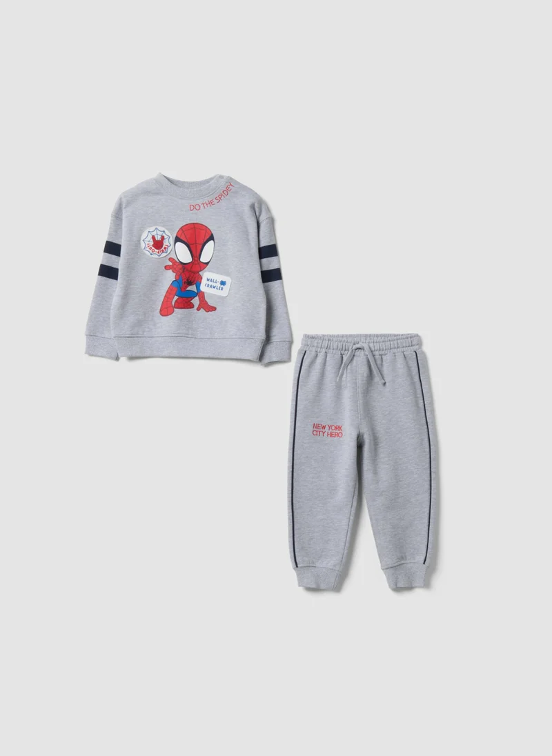 Ovs OVS Grey oversized cotton jogging set with Spidey print for baby boy