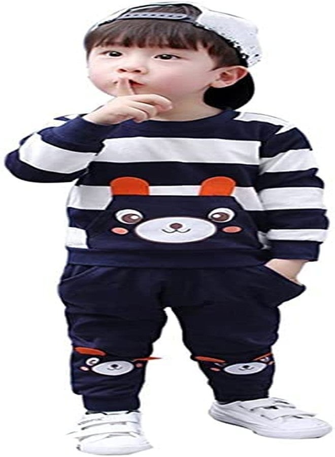 AMEEHA Baby Clothing Set Toddler Kids Boys Girls Casual Outfits Long Sleeve Solid T-Shirt Tops+Stripe Long Pants Clothes Set (1 Years-2 Years) - Image 1