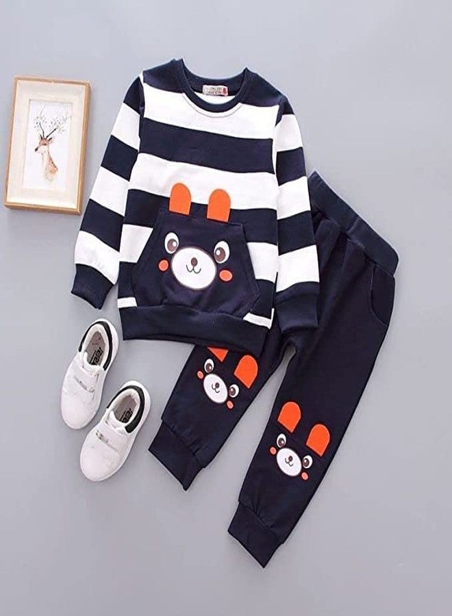 AMEEHA Baby Clothing Set Toddler Kids Boys Girls Casual Outfits Long Sleeve Solid T-Shirt Tops+Stripe Long Pants Clothes Set (1 Years-2 Years) - Image 2
