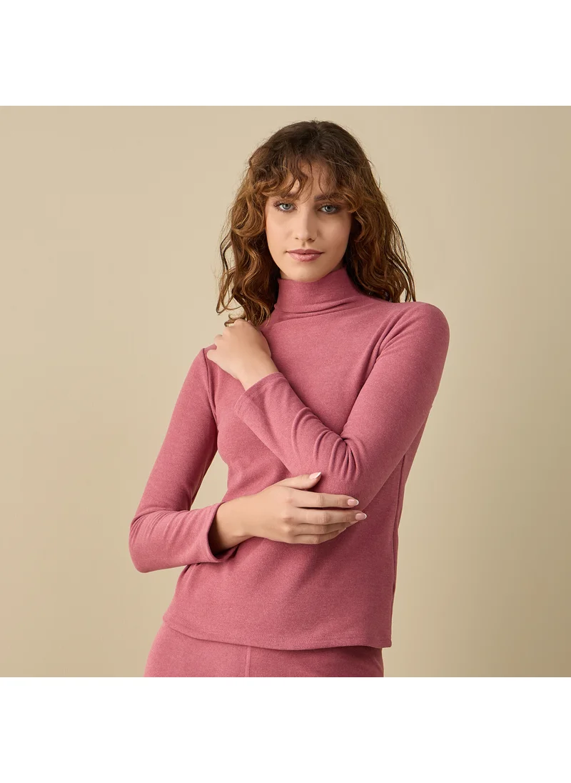 FAV Ribbed Turtleneck Top with Long Sleeves