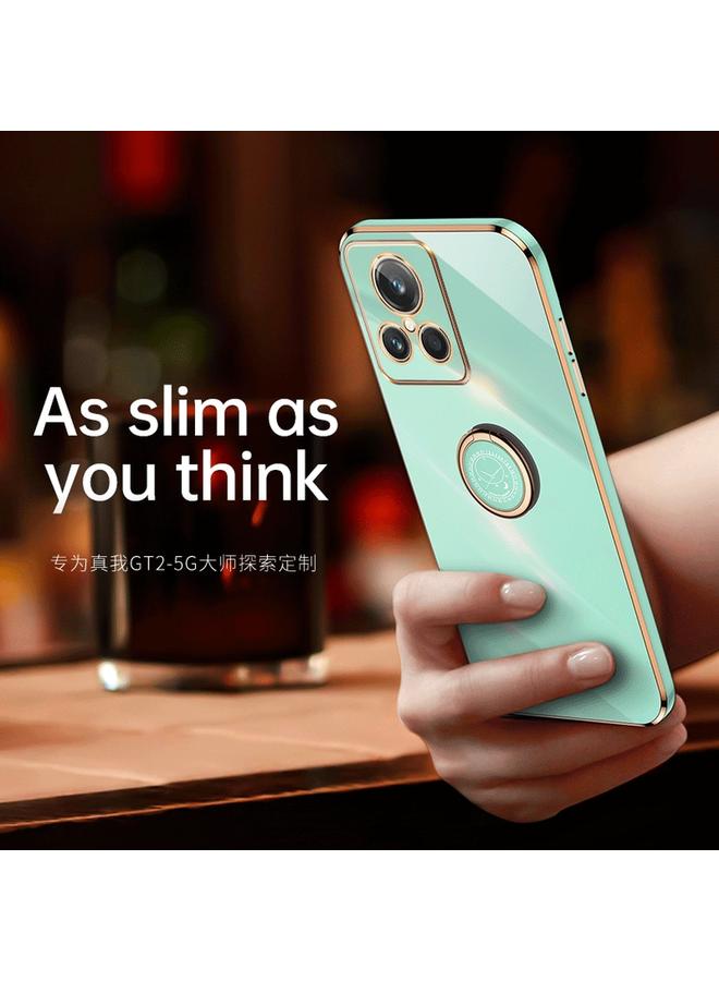 اس-توب جراب لهاتف Realme C21Y من XINLI، جراب هاتف TPU مطلي بالكهرباء 6D بحافة مستقيمة مع حامل حلقي - Image 2