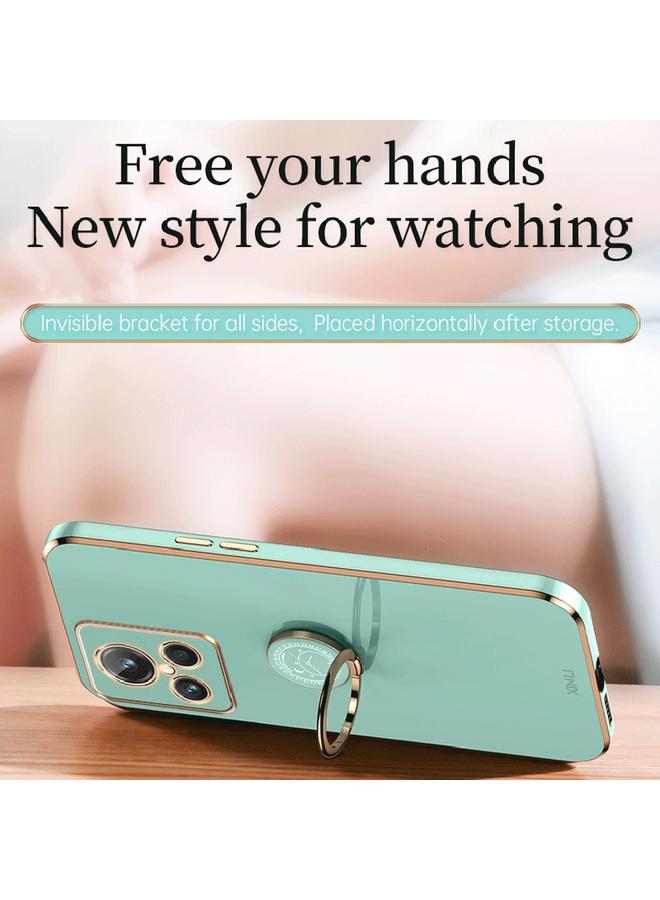 اس-توب جراب لهاتف Realme C21Y من XINLI، جراب هاتف TPU مطلي بالكهرباء 6D بحافة مستقيمة مع حامل حلقي - Image 4