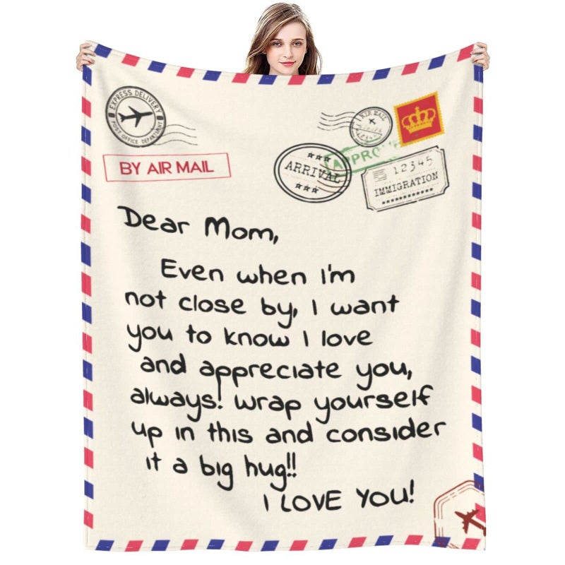 Poitvd Throw Blankets Anniversary Birthday Gift for Mom from Daughter Son Dear Mom Blanket for Mothers Day Super Soft Flannel Throw Blankets for Christmas Valentines Day for Bed Couch