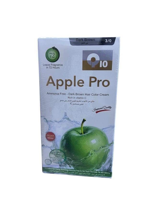 Apple Pro Hair Color Cream Ammonia-Free 3/0 Dark Brown Dye Clear Water Type (500ml x 2) - Image 3