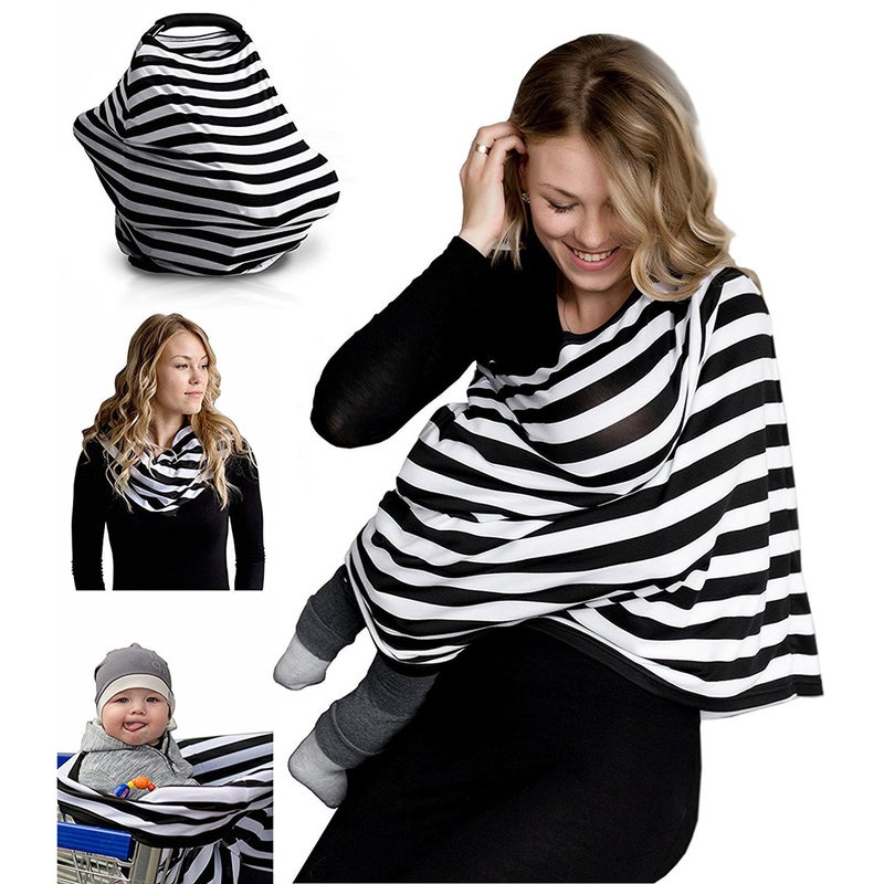 Nursing Scarf Strip Patterned Breastfeeding Cover Shawl Cotton Baby Cover for Girls and Boys - Image 1