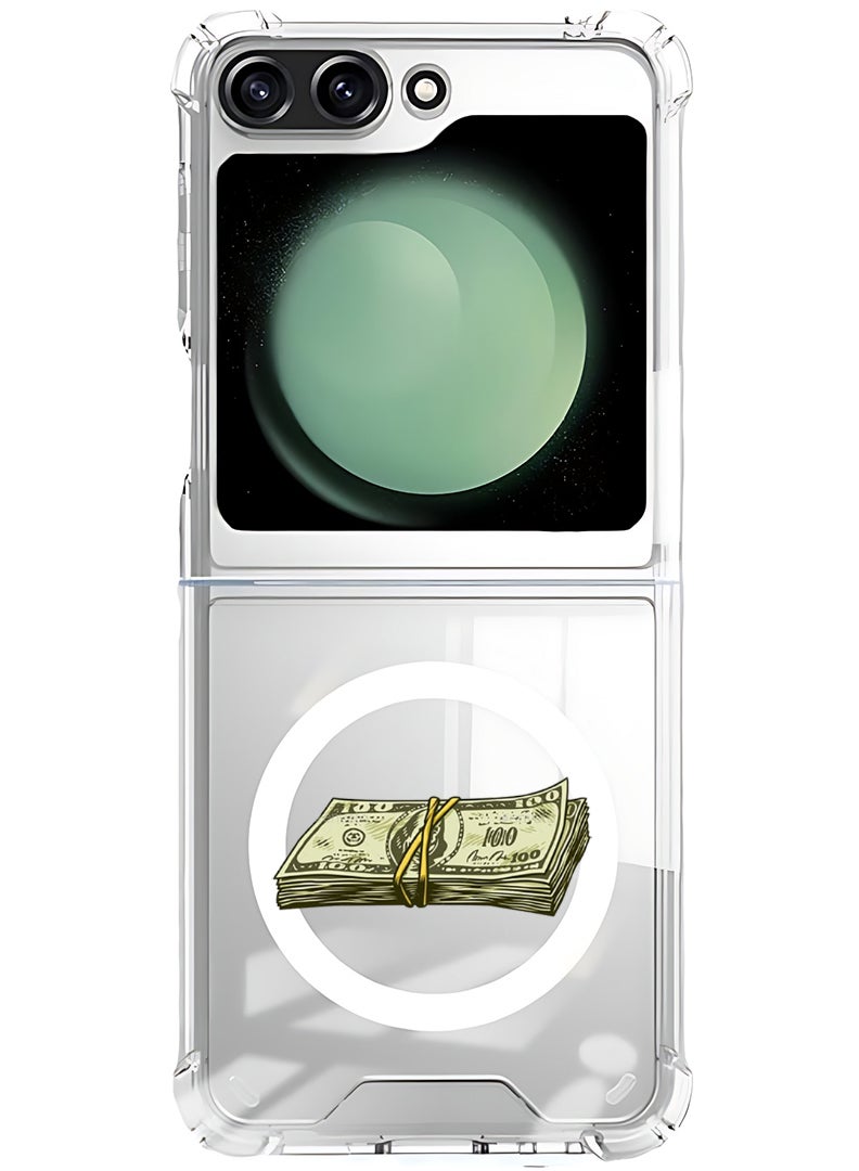 Theodor Magnetic Case for Samsung Galaxy Z Flip 5 Compatible with MagSafe Wireless Charging, Shockproof Phone Bumper Cover Vintage Cash - Image 1