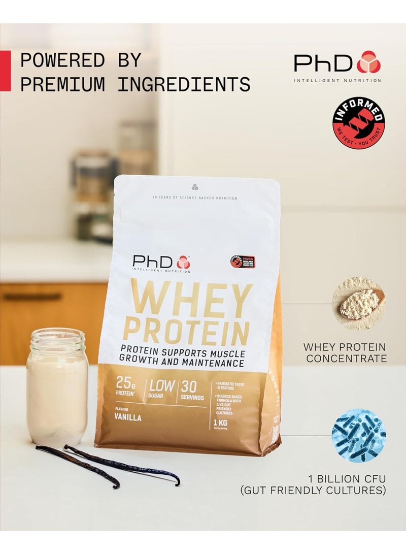 PhD Whey Protein - Protein supports muscle growth and maintenance, 25g protein|low sugar| 30 servings|flavour Vanilla | 1kg - per 33g serving - Image 3