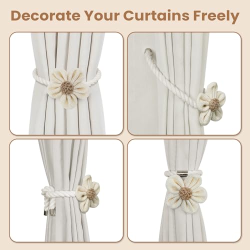 KLOGTSIND Magnetic Curtain Tiebacks, 2 Pack Flower Curtain Holdbacks for Draperies, Elegant Curtain Tie Backs for Boho Bedroom Decor, Toddler Girl Room Decor, Baby Nursery Decor - Image 4