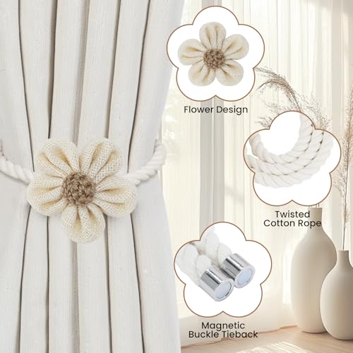 KLOGTSIND Magnetic Curtain Tiebacks, 2 Pack Flower Curtain Holdbacks for Draperies, Elegant Curtain Tie Backs for Boho Bedroom Decor, Toddler Girl Room Decor, Baby Nursery Decor - Image 3