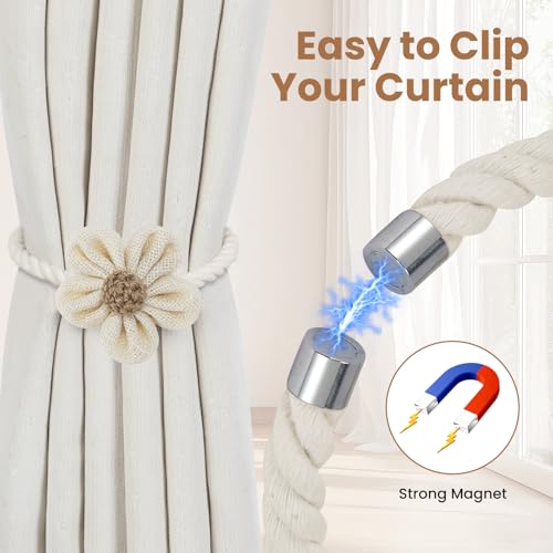 KLOGTSIND Magnetic Curtain Tiebacks, 2 Pack Flower Curtain Holdbacks for Draperies, Elegant Curtain Tie Backs for Boho Bedroom Decor, Toddler Girl Room Decor, Baby Nursery Decor - Image 2
