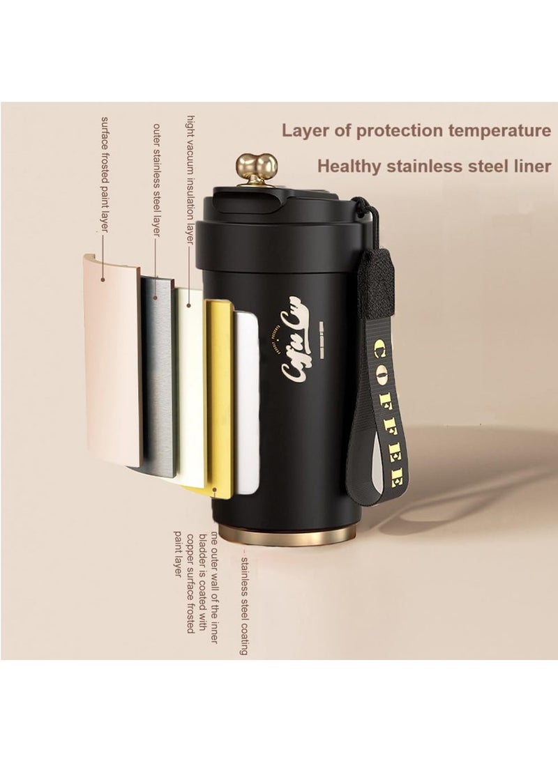 Hihonor Coffee cup, 450ml Insulated Travel Coffee Mug, Spill Proof Leak Proof Portable To Go Camping, Stainless Steel Coffee Tumbler Reusable Coffee Cups with Lids Thermos for Hot and Cold Drink (Dusk Black)  - Image 2