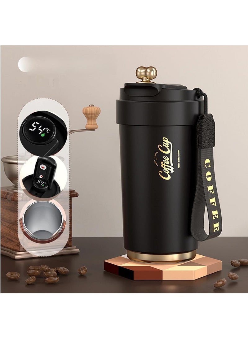 Hihonor Coffee cup, 450ml Insulated Travel Coffee Mug, Spill Proof Leak Proof Portable To Go Camping, Stainless Steel Coffee Tumbler Reusable Coffee Cups with Lids Thermos for Hot and Cold Drink (Dusk Black)  - Image 1