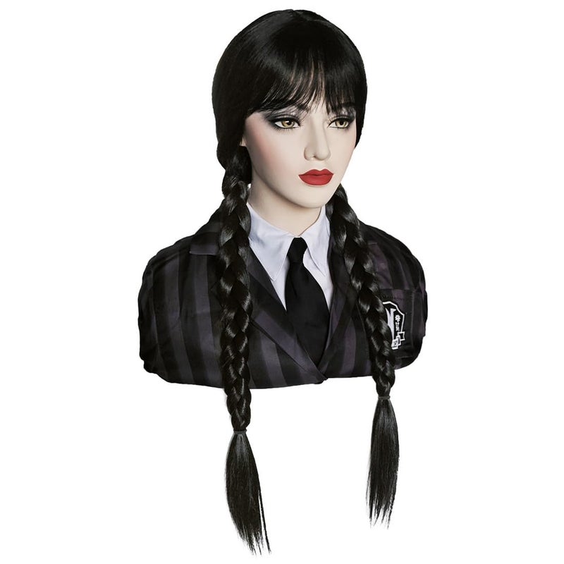Mersi Black Wig for Costume Girls Women Braided Wigs for Halloween Costume with Wig Caps for Halloween Costume Cosplay S102