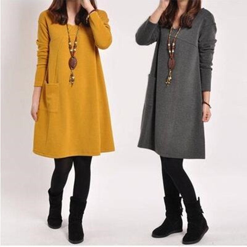 2024 Spring and Autumn plus size Womens chubby girl Autumn and Winter New Loose Slim Medium and Long dress Base Skirt Gray - Image 3