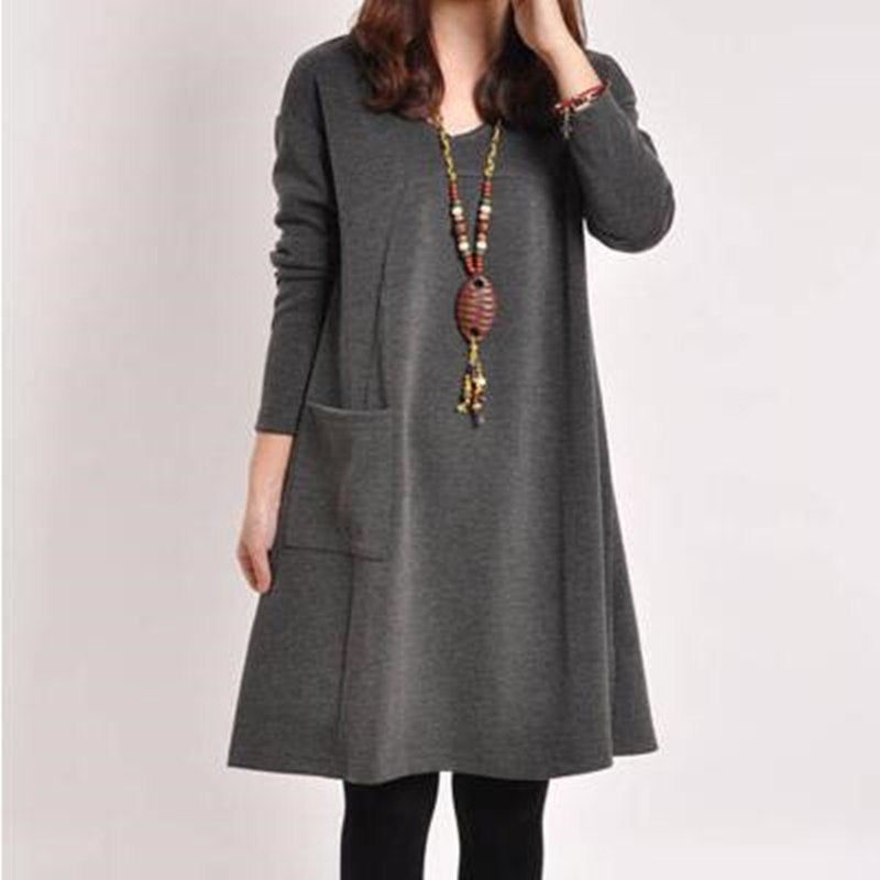 2024 Spring and Autumn plus size Womens chubby girl Autumn and Winter New Loose Slim Medium and Long dress Base Skirt Gray - Image 4