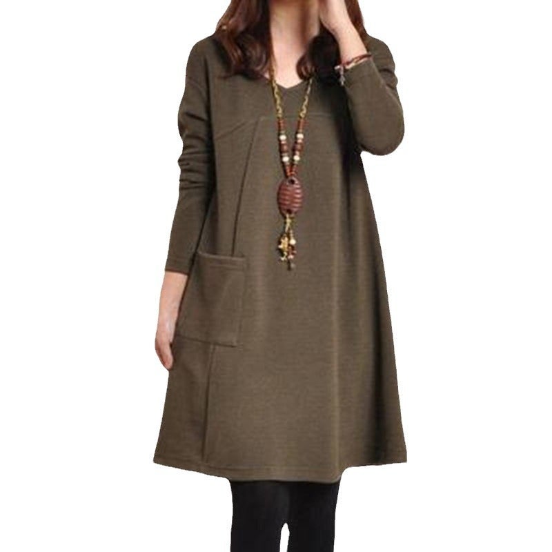2024 Spring and Autumn plus size Womens chubby girl Autumn and Winter New Loose Slim Medium and Long dress Base Skirt Gray - Image 5