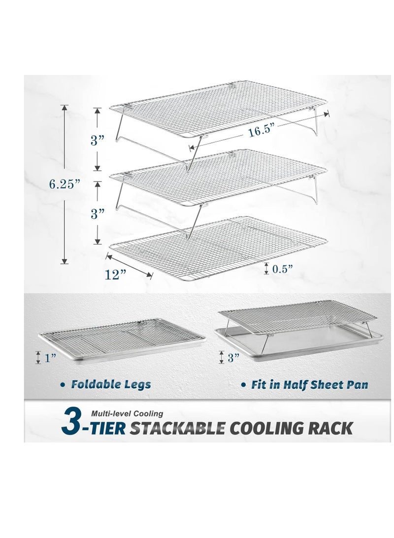 Hiware HIWARE Stainless Steel Stackable Cooling Rack for Baking, 3 Tier 12”x 16.5”,Oven & Dishwasher Salf and Fit Half Sheet,Wire Cooling Racks for Cookie, Pizza, Cake - Image 2