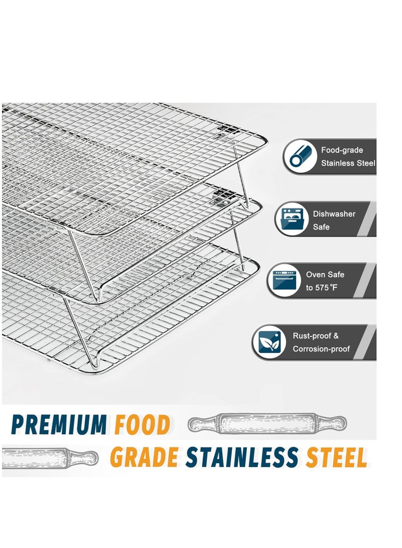 Hiware HIWARE Stainless Steel Stackable Cooling Rack for Baking, 3 Tier 12”x 16.5”,Oven & Dishwasher Salf and Fit Half Sheet,Wire Cooling Racks for Cookie, Pizza, Cake - Image 3